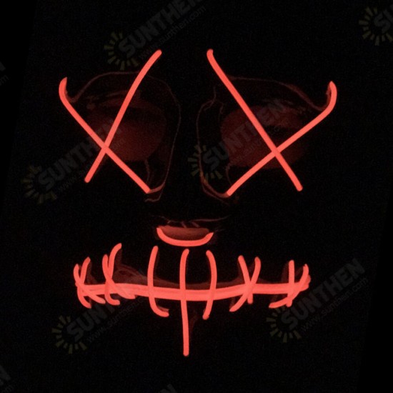 EL Cold Light Mask LED Light Luminous Halloween Mask Cosplay Glow LED Scary EL Wire Light Up Grin Masks Hip-hop Luminous Cross Mask