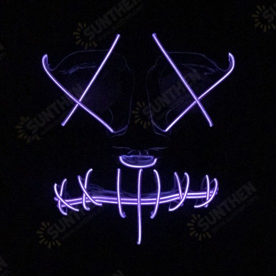 EL Cold Light Mask LED Light Luminous Halloween Mask Cosplay Glow LED Scary EL Wire Light Up Grin Masks Hip-hop Luminous Cross Mask