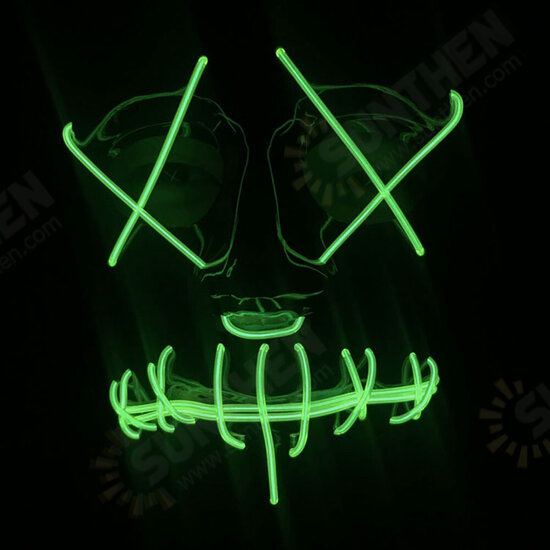 EL Cold Light Mask LED Light Luminous Halloween Mask Cosplay Glow LED Scary EL Wire Light Up Grin Masks Hip-hop Luminous Cross Mask