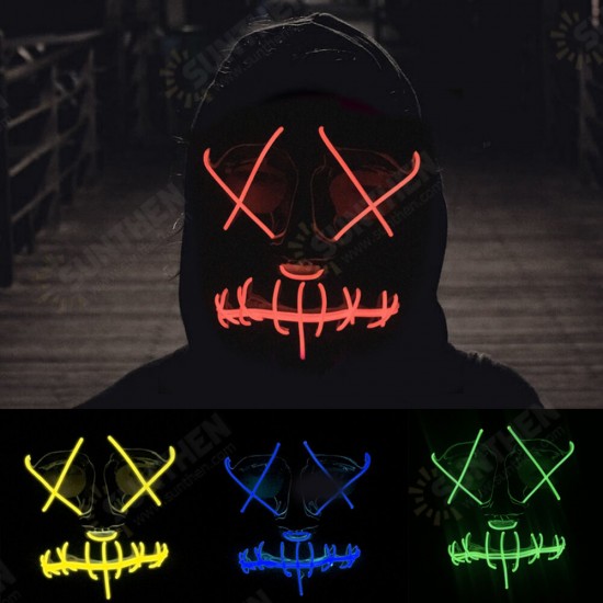 EL Cold Light Mask LED Light Luminous Halloween Mask Cosplay Glow LED Scary EL Wire Light Up Grin Masks Hip-hop Luminous Cross Mask