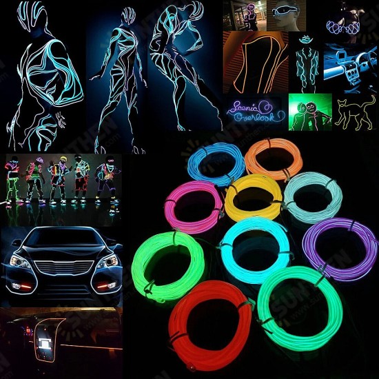 Glow EL Wire Cable LED Neon Halloween Christmas Dance Party DIY Costumes Clothing Luminous Car Light Decoration Clothes Ball Rave 1m/3m/5m