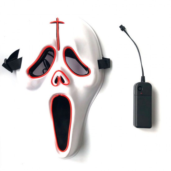 LED Glowing Mask Halloween Ghost Face Fluorescent Dance Party EL Mask Horror Thriller Glow Mask