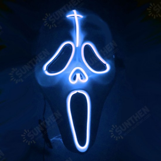 LED Glowing Mask Halloween Ghost Face Fluorescent Dance Party EL Mask Horror Thriller Glow Mask