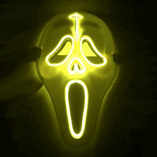 LED Glowing Mask Halloween Ghost Face Fluorescent Dance Party EL Mask Horror Thriller Glow Mask