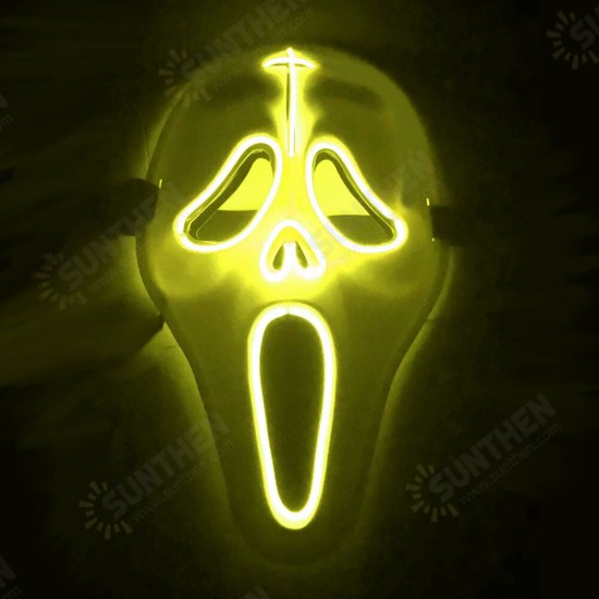 LED Glowing Mask Halloween Ghost Face Fluorescent Dance Party EL Mask Horror Thriller Glow Mask