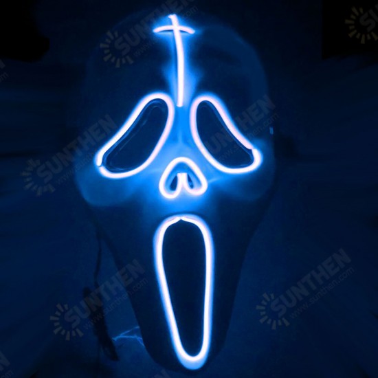 LED Glowing Mask Halloween Ghost Face Fluorescent Dance Party EL Mask Horror Thriller Glow Mask