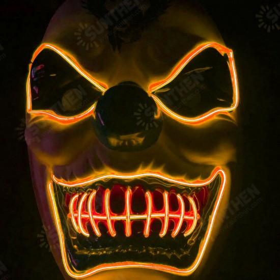 New Clown El Cold Light Glowing LED Fluorescent Mask Halloween Tricky Scary Spoof Horror Glowing Props