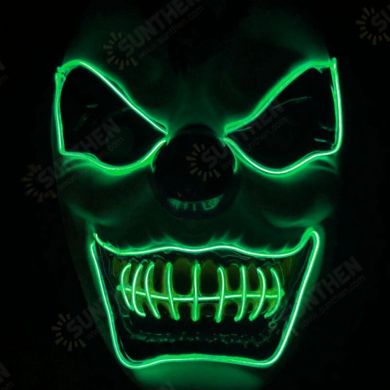 New Clown El Cold Light Glowing LED Fluorescent Mask Halloween Tricky Scary Spoof Horror Glowing Props