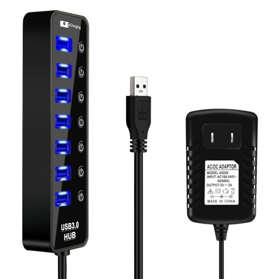7 Port USB 3.0 Hub Adapter Docking Station 5Gbps Data Transmission With US Plug/EU Plug Power Adapter For Keyboard Mouse U Disk