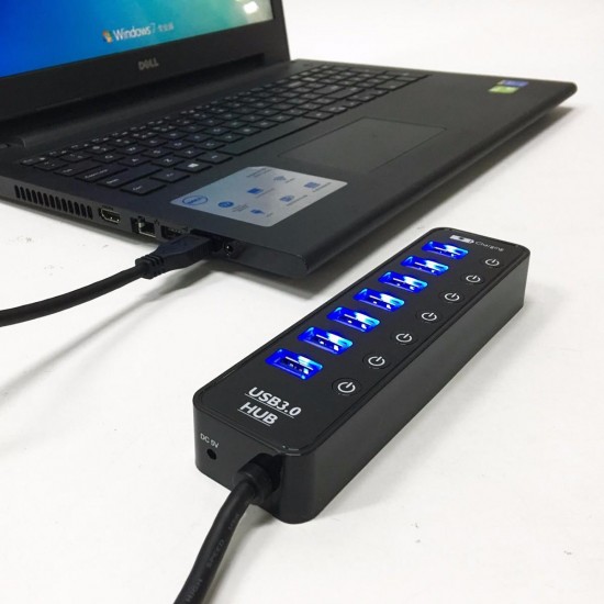 7 Port USB 3.0 Hub Adapter Docking Station 5Gbps Data Transmission With US Plug/EU Plug Power Adapter For Keyboard Mouse U Disk