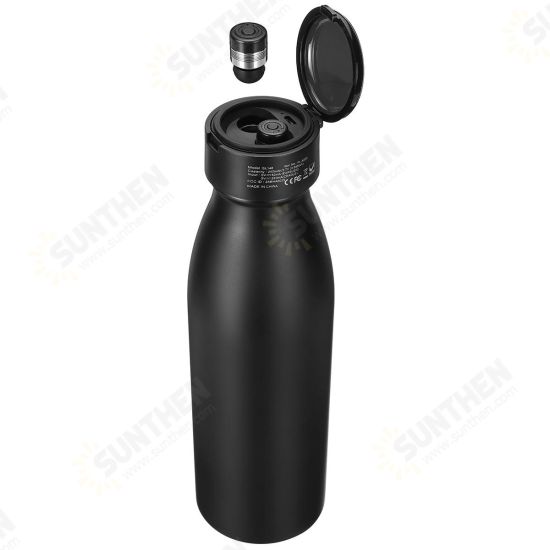 2 In 1 bluetooth 5.0 580ml Water Bottle TWS Earphone Waterproof True Wireless Stereo Headset With Mic