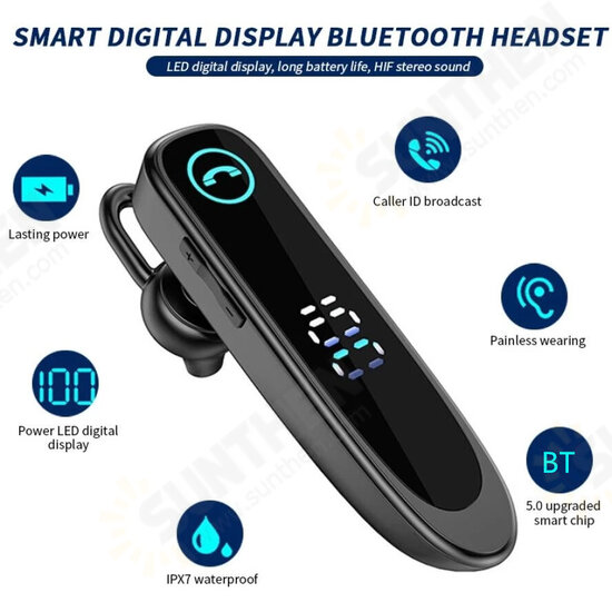 A20 Wireless bluetooth Earphones LED Display Stereo Single Business Ear Hook Headset Handsfree Drive Car Headphone with Mic