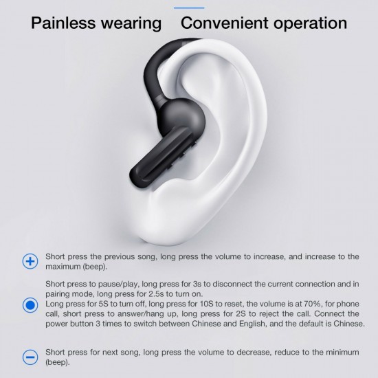 DYY-8 Earhook Wireless bluetooth 5.0 Headphones Bone Conduction Concept Painless Headset Waterproof Hands-free with Mic Single Earphone
