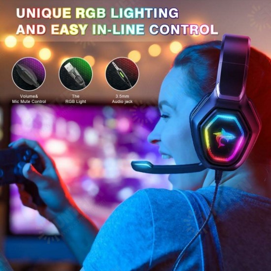 F3 Gaming Headset USB 3.5 Mm RGB LED Light Bass Stereo Wired Headphone With Mic Gamer Headsets for PS4 for PS5 for Xbox Laptop PC