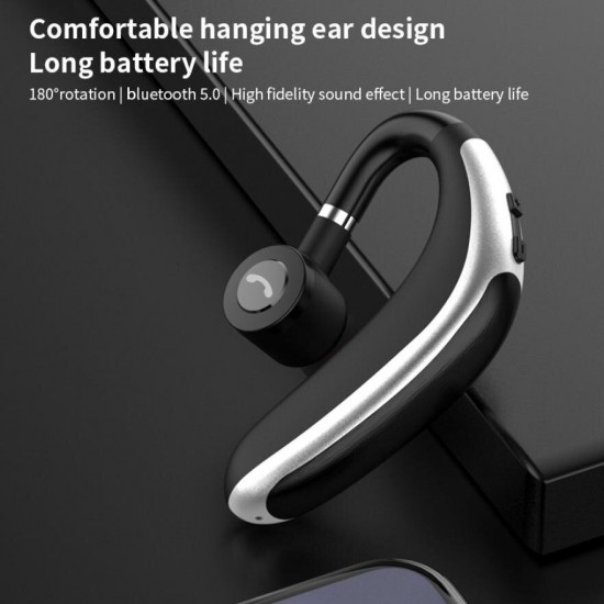 K20 Single Earhook Earphone Wireless bluetooth 5.0 Noise Reduction Stereo Business Call Earbuds Single Ear Waterproof Sport Headset