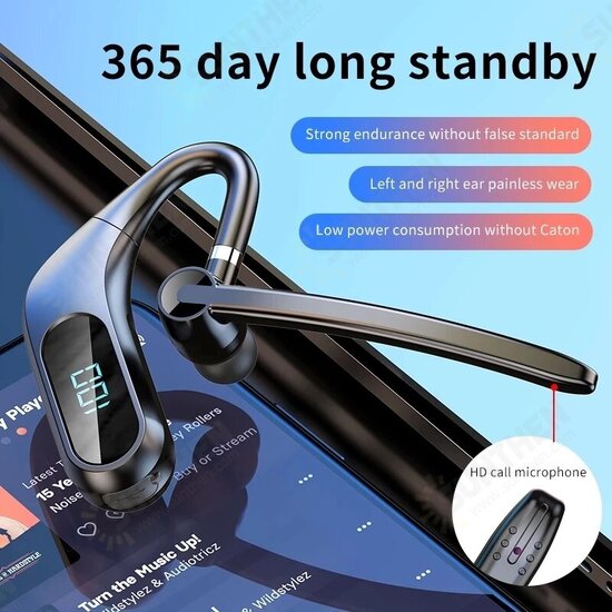 KJ12 bluetooth 5.0 Headset LED Display Wireless Earpiece CVC8.0 Noise Cancelling Headphones with Mic