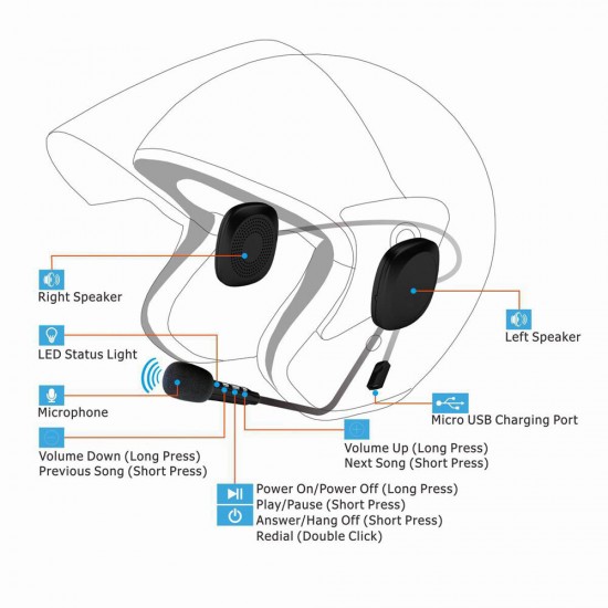 T2 bluetooth Earphones Motorcycle Helmet Headset Auto Answer Surround Sound Motorcycle Headphones with Microphone