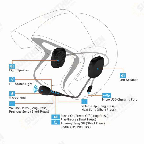 T2 bluetooth Earphones Motorcycle Helmet Headset Auto Answer Surround Sound Motorcycle Headphones with Microphone