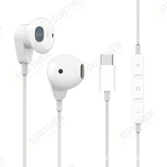 Type-C Earphone Wired Control Earbuds HiFi Stereo Headphone with Mic for Huawei