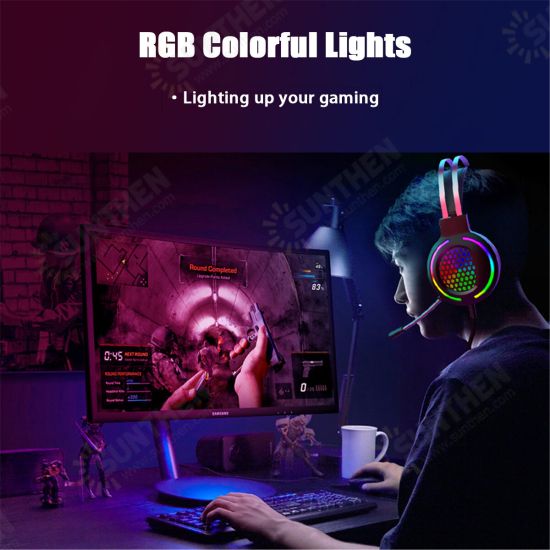 USB + 3.5mm Stereo Gaming Headsets Noise Cancelling Surround Sound Headphone with LED Light Microphone for Tablet PC Laptop