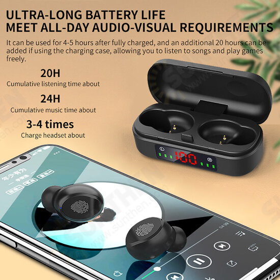 V8 TWS Wireless Earbuds bluetooth 5.0 In Ear Earphone Mini Sports Music HiFi Stereo LED Display Headphones for iPhone