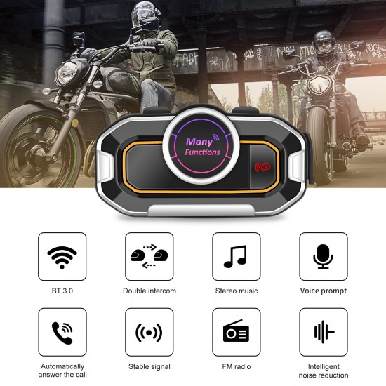 V9 Pro Motorcycle Helmet Headset bluetooth V5.0 + EDR Intercom FM Radio Waterproof Auto Answer Calling Voice Assistant