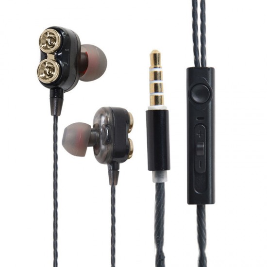 Wired Earphone HIFI Stereo Dual Dynamic Noise Reduction Earbuds 3.5MM Sports Music Gaming In-Ear Headphones witth Mic