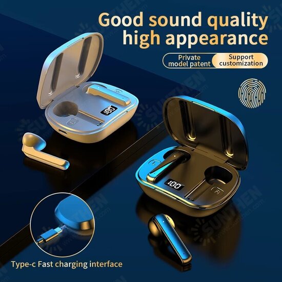 D9 TWS bluetooth Earbuds BT 5.0 Game Touch Control LED Display Wireless Headphone Long Battery Life IPX5 Waterproof HIFI Earphone with Mic