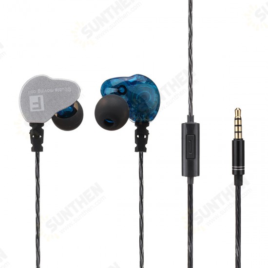 Double Dynamic Universal Earphone Bass In-ear Waterproof Mobile Phone Headset