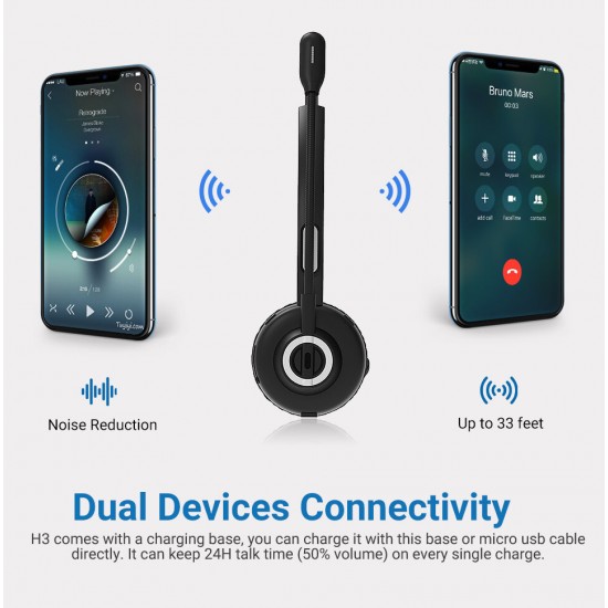 H3 bluetooth 5.0 Headphones Hands-free With HD Mic Charging Base Wireless Skype Headsets For Trucker Drivers Call Office