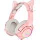 Wired Headphones Stereo Dynamic Drivers Noise Reduction Headset 3.5MM RGB Luminous Pink Cat Ear Adjustable Over-Ear Gaming Headphones with Mic