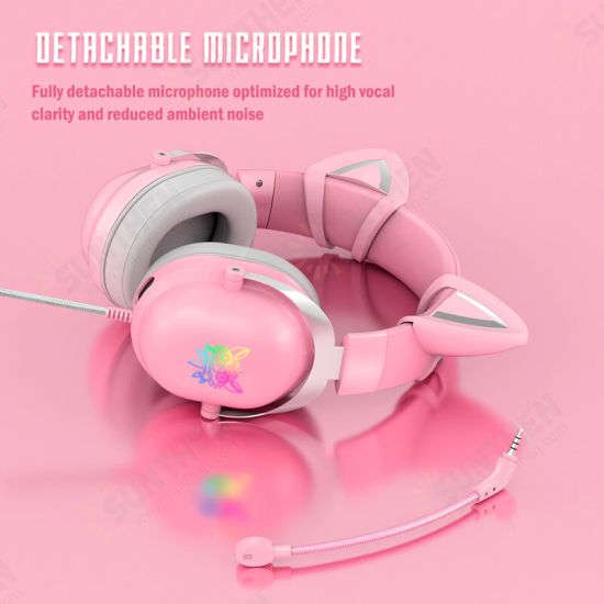 X11 Wired Headset Stereo Gaming Headphone Cat Ear Cute RGB Luminous 3.5mm Wired Adjustable Over-Ear Headphone with Mic