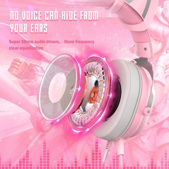 X11 Wired Headset Stereo Gaming Headphone Cat Ear Cute RGB Luminous 3.5mm Wired Adjustable Over-Ear Headphone with Mic