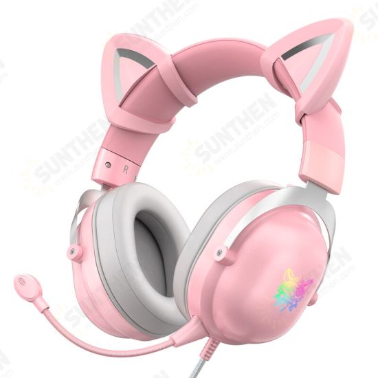 X11 Wired Headset Stereo Gaming Headphone Cat Ear Cute RGB Luminous 3.5mm Wired Adjustable Over-Ear Headphone with Mic