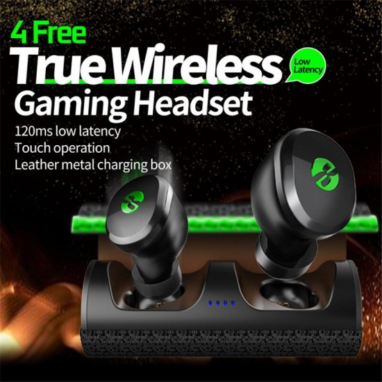 4Free TWS bluetooth Earphones Low Latency HD Call Wireless Gaming Headset Touch Control Leather Charging Case Sports Headphones with Mic