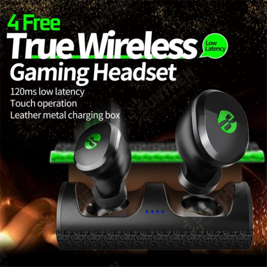 4Free TWS bluetooth Earphones Low Latency HD Call Wireless Gaming Headset Touch Control Leather Charging Case Sports Headphones with Mic