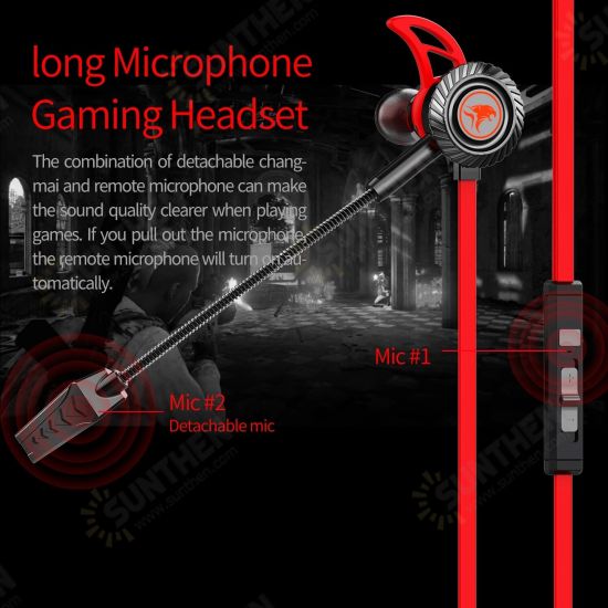 RX1 Gaming Earphones Noise Reduction Headset Detachable HD Long Mic Headphone Deep Bass Stereo Surround Earbuds