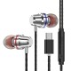 PTM M4 Mtal Bass In-Ear Earbuds Wired Control Type-C Earphone Headphones with Mic