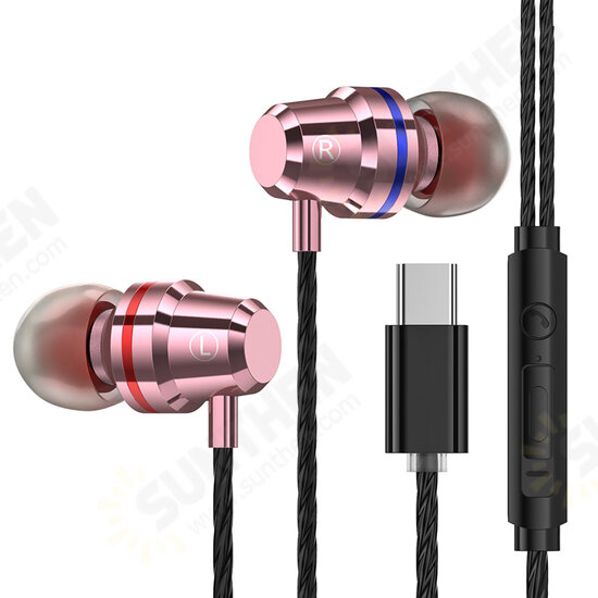 PTM M4 Mtal Bass In-Ear Earbuds Wired Control Type-C Earphone Headphones with Mic