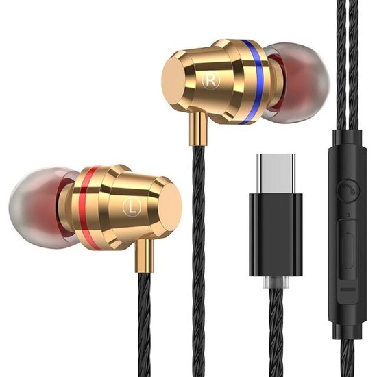 PTM M4 Type-C Wired In-Ear Headphones Metal Earphone Line Control With Mic