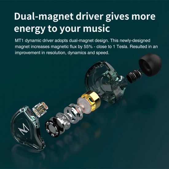 MT1 Earphone 10mm Dual Magnetic Driver HiFi Sport DJ Monitor Headphone in Ear Monitor Noise Cancelling Headset with Mic