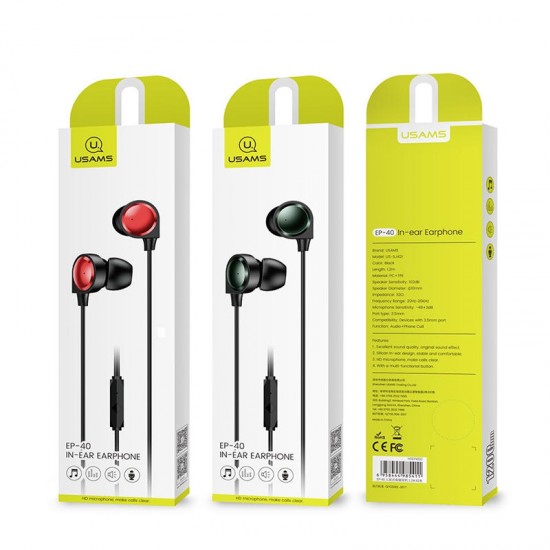 EP-40 3.5mm Wired Control Earphone In-ear Stereo Heavy Bass Earbuds Headphone with Mic for iPhone Huawei