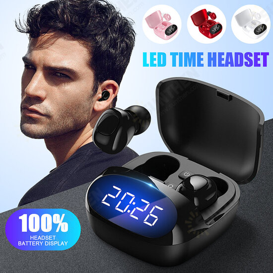 XG29 TWS Wireless bluetooth 5.0 Earphone Clock LED Display Stereo Waterproof Sport Headset With Mic HD Call