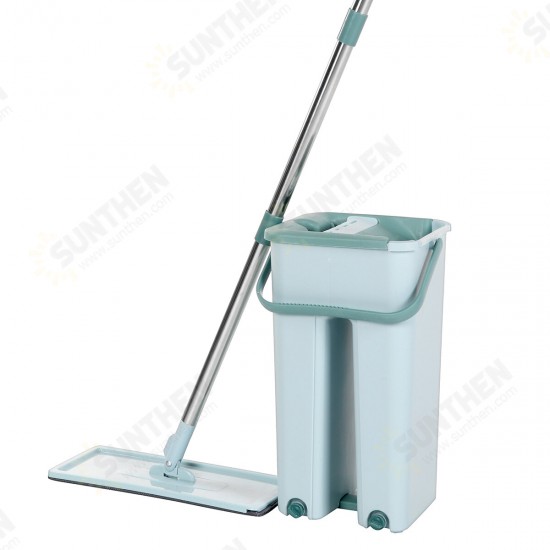 360° Rotation Spin Flat Mop Bucket Set Auto Rebound Hand-free Floor Cleaning