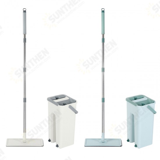 360° Rotation Spin Flat Mop Bucket Set Auto Rebound Hand-free Floor Cleaning