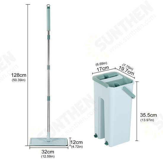 360° Rotation Spin Flat Mop Bucket Set Auto Rebound Hand-free Floor Cleaning