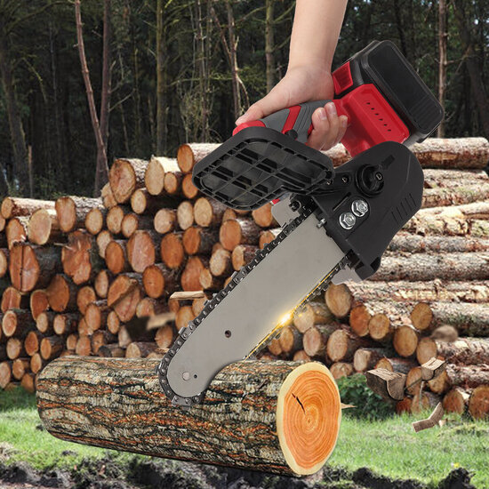 10in Rechargeable Brushless Electric Chain Saw One-Hand Saw Woodworking Wood Cutter W/ 1 or 2 pcs Battery & Storage Case