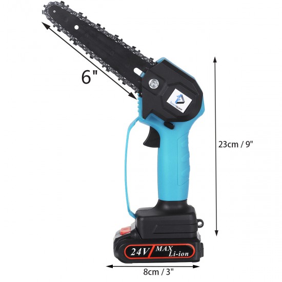 1500W 6Inch Cordless Electric Chain Saw Wood Mini Cutter One-Hand Saw Woodworking Tool W/ 2pcs Battery