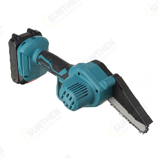 21V 4/6 Inch Cordless Electric Chain Saw One-Hand Saw Mini Portable Woodworking Wood Cutter W/ 2pcs Battery