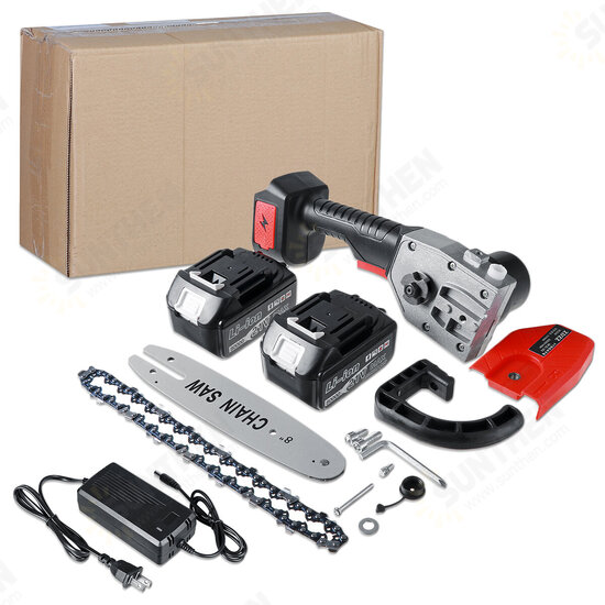 21V 8Inch Cordless Electric Chain Saw Brushless Garden Woodworking Cutting Tool Kit With 2pcs Battery